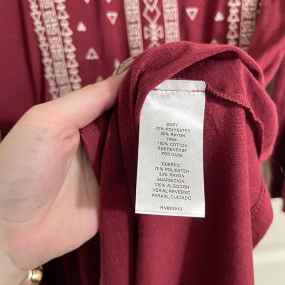 RXB Womens Red Bohemian Embroidered Shark Bite Hem 3/4 Sleeve Blouse Large - Picture 4 of 6